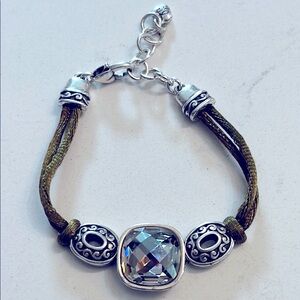 BRIGHTON Silver Tone “ Venus Rising ” Faceted Smoky Crystal Silk Cord Bracelet